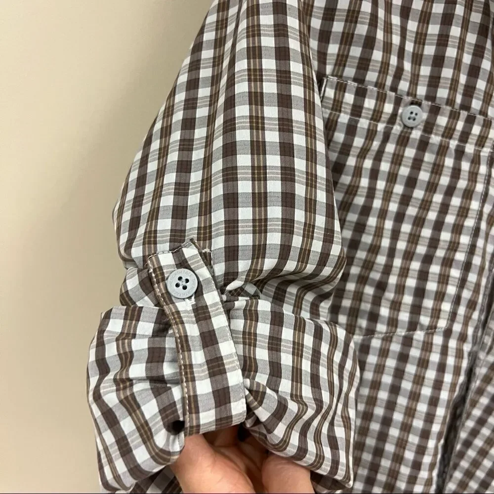 The North face brown lightweight plaid button down M